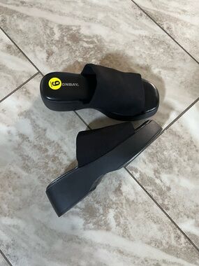 UNIONBAY Black Wide-Band Slide Sandals for Women